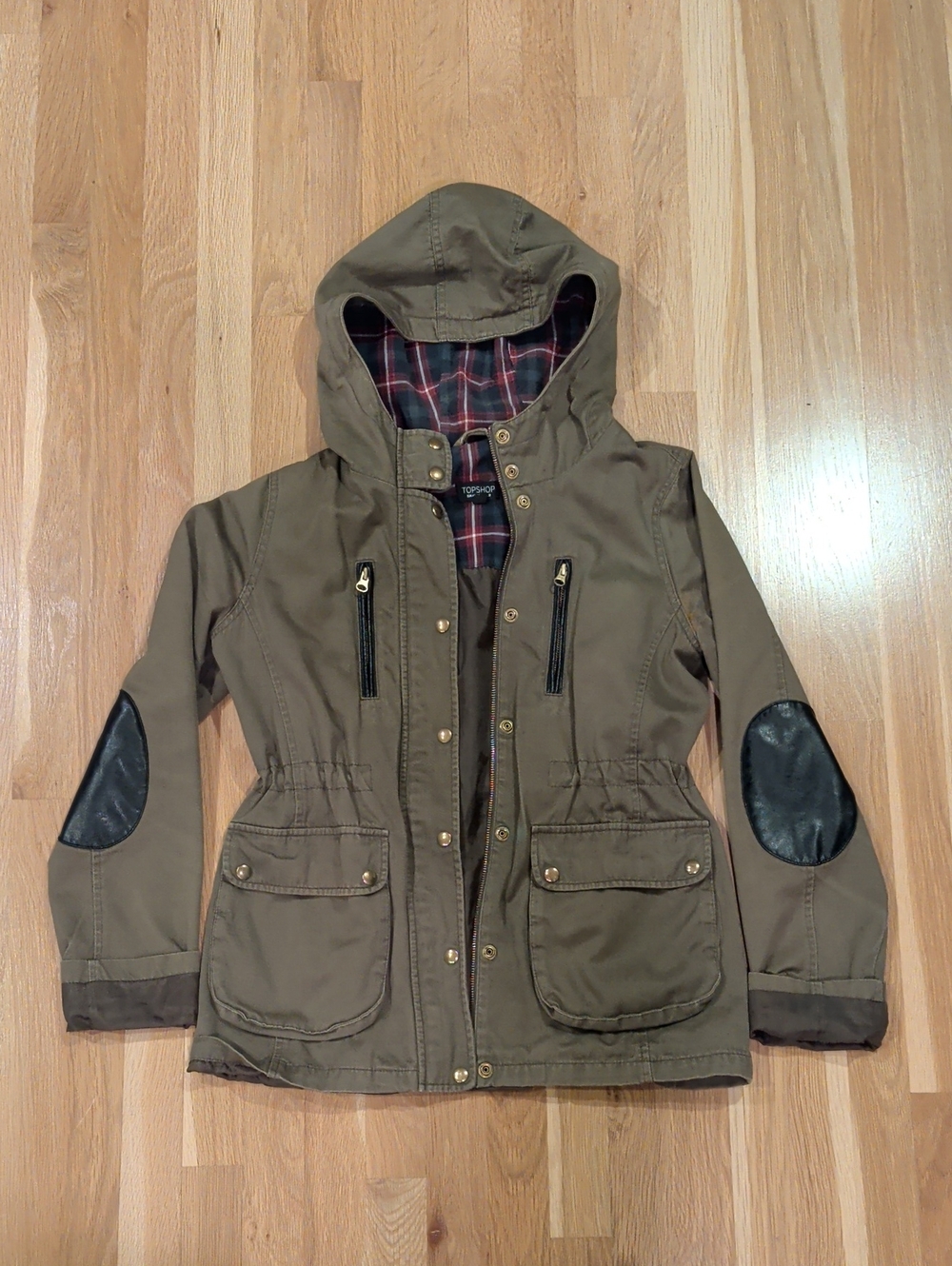 Topshop Olive Utility Hooded Jacket with Elbow Patches